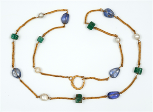 Image of Necklace with Pearls, Sapphires, and Plasma