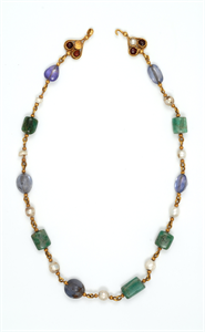 Image of Necklace with Pearls, Emerald Plasma, and Sapphires 