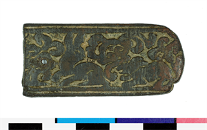 Image of Applique, probably a Belt Tab, with Two Hares 