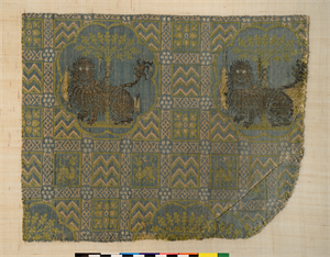 Image of Textile with Lions and Square Grid