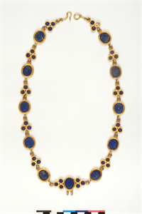 Image of Necklace with Oval and Trefoil Links containing Blue Glass