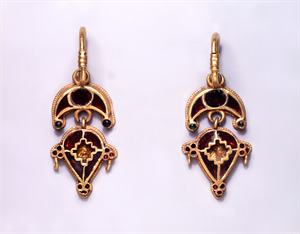 Image of Pair of Earrings withCrescent- and Leaf-Shaped Pendants 