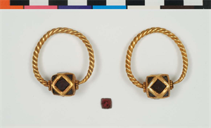 Image of Pair of Loop Earrings with Polyhedral Beads