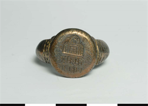 Image of Ring with Engraved Church and Greek Inscription on Bezel