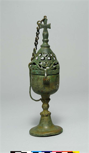 Image of Incense Burner with Cross on Top of Lid