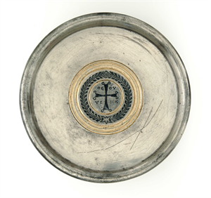 Image of Plate with Cross and Greek Inscription "Honor of God"