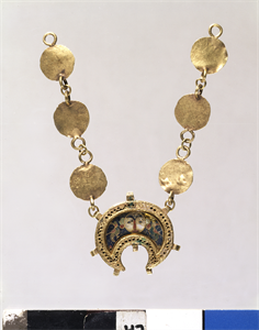 Image of Crescent-shaped Pendant Suspended on Chains