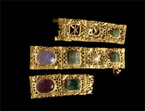 Image of Three Sections of a Necklace Set with Cabochons
