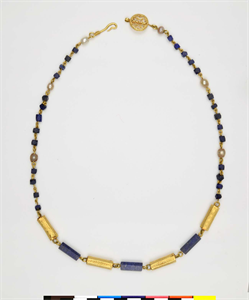 Image of Necklace with Alternating Gold and Lapis Cylindrical Beads