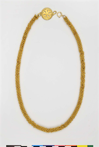 Image of Necklace (Bracelet?) with Chain of Globule-Encrusted Links and Round Clasp with Six-Pointed Figure (Labarum?)