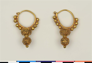 Image of Pair of Hoop Earrings Decorated with Small Balls and Pendants