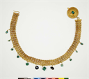 Image of Chain Mesh Necklace with Circular Clasp with Cabochon and Pendant Emeralds and Sapphires