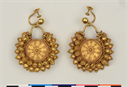 Image of Pair of Earrings in the Form of Discs Surrounded by Gold Beads and Decorated with Globules